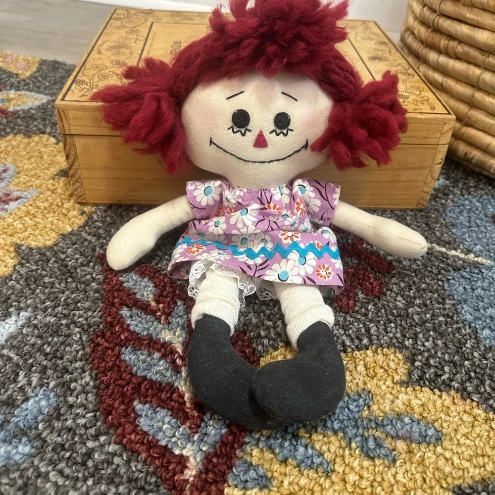 Vintage Handmade Plush Rag Doll Raggedy Ann Boho Dress Dolly